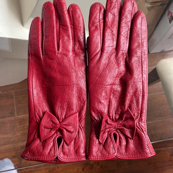 Red leather gloves lined size 8.5/m/l - Picture 4 of 5